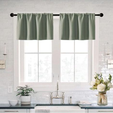 Cantonnière de cuisine imperméable avec couvre-tringle de 40 cm pour petites portes d'entrée et fenêtres, lot de 2 - Vert (1/5)