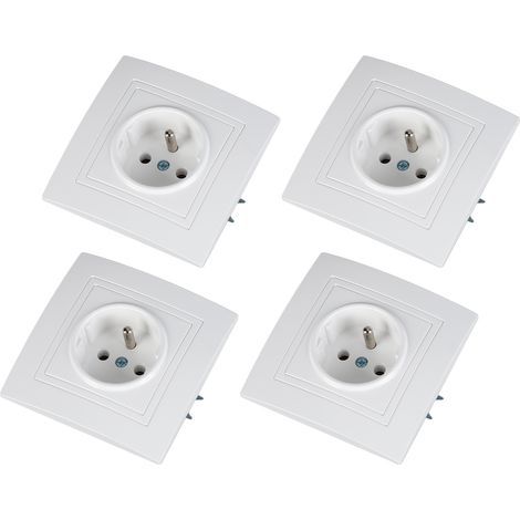 Lot de 8 prises murales blanches 16A 220V, type E/F, prises françaises encastrables, idéales pour installation électrique domestique. (1/5)