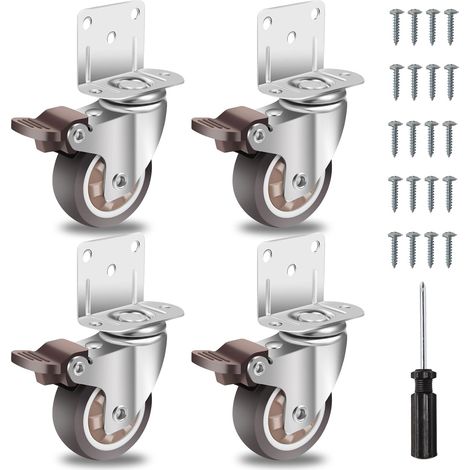50mm Roulettes pour Meubles avec 4 Frein, Plaque de Montage en L, Roulette Charge Lourde Jusqu'à 270KG, Caoutchouc pour Tous Les Sols, Meuble, Étagères,Coffres à Jouets,lot de 4 (1/5)