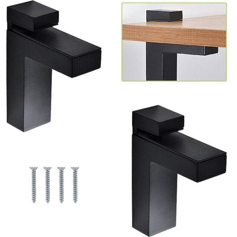 Floating wall clips for glass or wood shelves – Set of 2, adjustable 5–30 mm, solid black metal, unbranded
