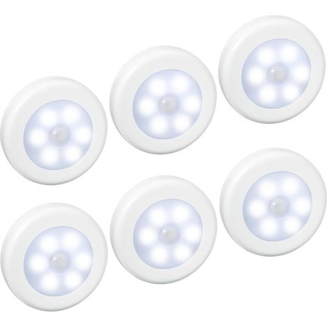 (6 Pack) Veilleuses Lampes LED à Détecteur,Lampe Détecteur de Mouvement,Lampe de Placard,Alimenté par Batterie (non Inclus),Lampe LED pour Escalier,Armoires,Placards,Facilité d'installation (Blanc) (1/5)