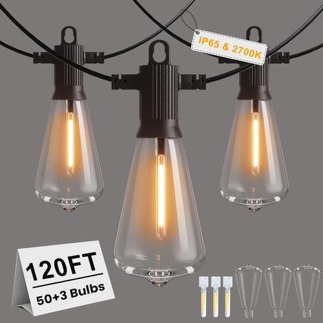 7.6M Guirlande Guinguette Extérieure et Intérieure, ST38 Guirlande Lumineuse avec 9 Ampoules and 1 Ampoules de Rechange, Décoration pour Patio,Jardin,Maison Chambre, Blanc Chaud