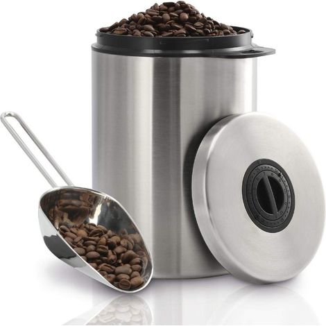 Blister Xavax in acciaio inox per 1 kg di caffè in grani con mestolo (1/4)