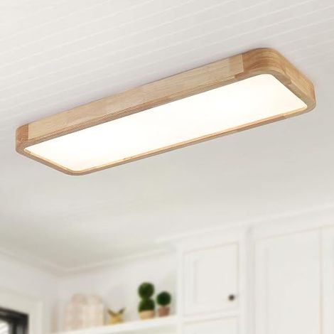 Wooden LED Ceiling Light Bedroom Indoor Lighting 80 x 30 cm Square Kitchen Lamp 36 W Control Dimmable Large Ceiling Light for Living Room Workshop (1/5)