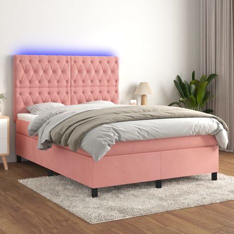 Sommier tapissier avec matelas et LED Lit adulte Contemporain Rose 140x200 cm Velours 98871 (1/5)