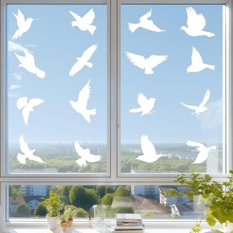 Autocollants anti collision pour oiseaux de fenêtre 16 Pcs,Autocollant Blancs pour Vitre pour la Protection des Oiseaux