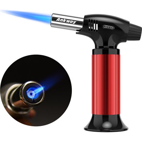 Chalumeau de cuisine rechargeable avec verrouillage de sécurité et flamme réglable, idéal pour crème brûlée, dessert, barbecue, bricolage (Rouge) (1/5)