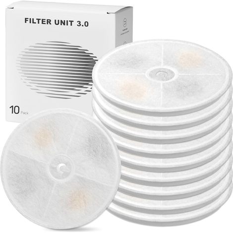 Filtri per fontanelle per gatti, confezione da 10, compatibili con fontanelle da 1,85 l e fontanelle automatiche intelligenti da 1,8 l/2 l. Filtri di ricambio 2.0 e 3.0 con carbone attivo e resina.