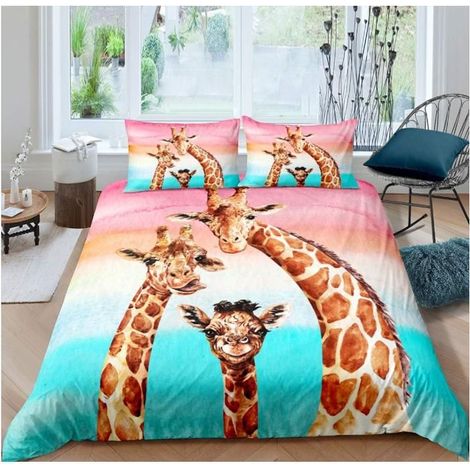 Girafes Housse de Couette 200x200cm girafes Sauvages Famille Parure de Lit Enfants garçons Adultes Adolescents géométrique - 4IC (1/4)