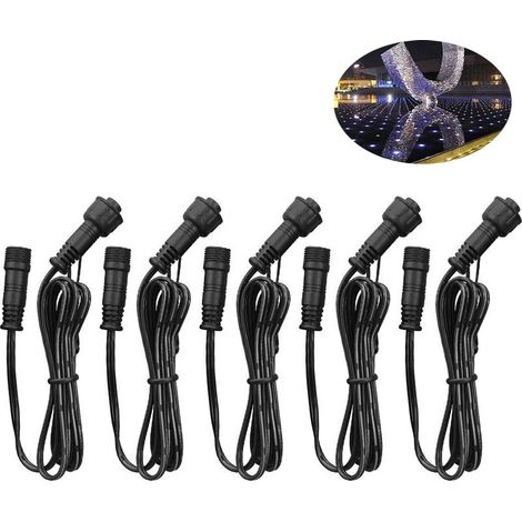 OIMG Lot de 5 rallonges à 2 broches pour éclairage de terrasse monochrome, 1 m (3,28 pi) avec connecteurs male et femelle à 2 broches aux deux extrémités pour éclairage de terrasse LED monochrome (1/5)