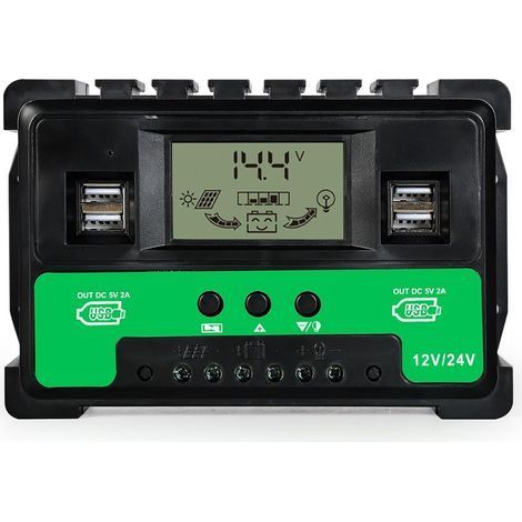 MPPT Solar Regulator, 12V/24V MPPT Solar Charge Controller, Solar Panel Regulator with LCD Screen, 4 USB Ports, Automatic Identification for Lead-Acid Battery (60A) (1/5)