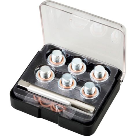 Bahco Mini-Ölablassschrauben-Reparatursatz, M17 x 1.5P Gewindebohrer + 6 Schrauben + 12 Kupfer-Dichtringe (1/3)