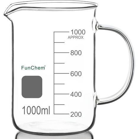 Bécher avec poignée, verre borosilicate transparent, gradué, forme basse, avec bec verseur, 1000 ml (1/5)