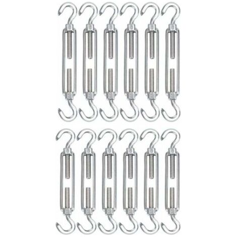 M5 Kabelspanner aus Edelstahl, 12er-Set, robuster, verstellbarer Spannhaken mit Haken zur Befestigung von Seilen, Kabeln, Wäscheleinen, Drahtgeflecht und Sonnenschutz. (1/4)