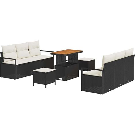 Garden Sofa Set with Cushion 9 pcs Black Poly Rattan vidaXL (1/5)