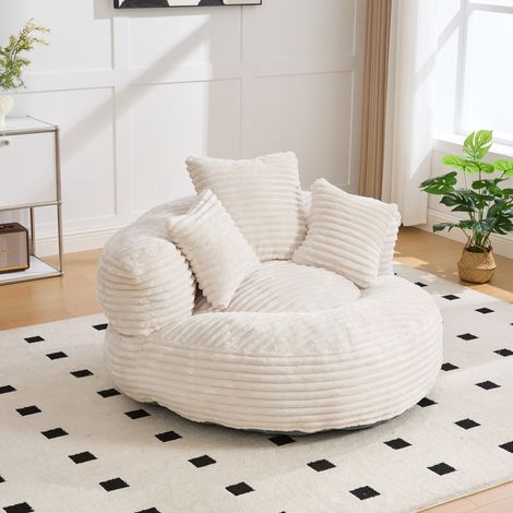 Sitzsack 108x108x52 cm beige aus Cord mit hoher Rückenlehne und Armlehnen (1/5)