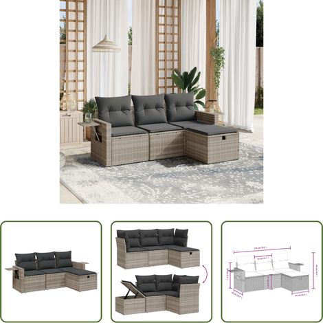 vidaXL Rattanmöbel - 4-tlg. Garten-Sofagarnitur mit Kissen Hellgrau Poly Rattan (1/5)