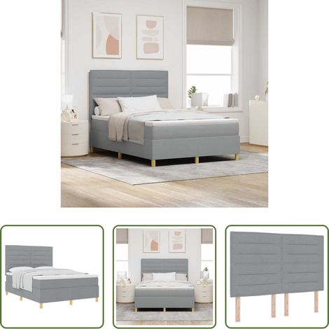 Lits modernes - Lit à ressorts avec matelas Gris clair 140 x 190 cm tissu (1/5)