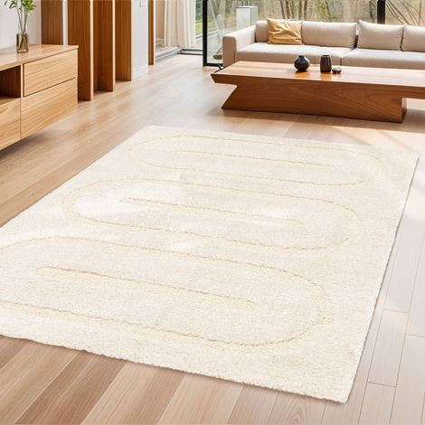 sweeek - Indoor-Teppich mit geometrischem Muster cremefarben - 120 x 170 cm