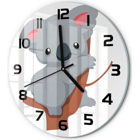 Horloge Murale Ronde Objet Décoratif en Verre Silencieuse pour Salon Koala sur un arbre fi 30 cm