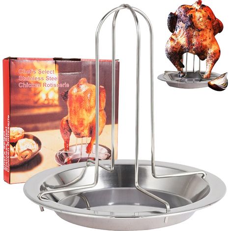 Acier Inoxydable Support à Poulet, Vertical Rôtissoire à Poulet, Support à Poulet Barbecue Amovible avec Plateau égouttoir, pour Four, Barbecue, Accessoires Gril, Camping (1/5)