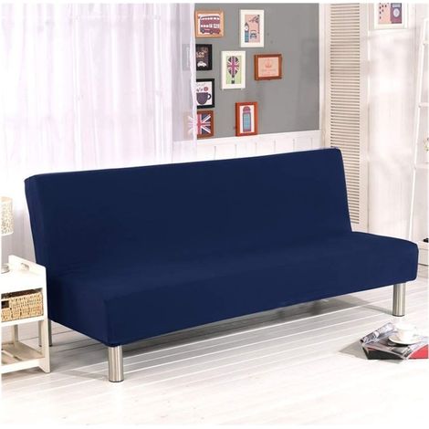 Elastiskt Clic Clac cover för 3-sits soffa, cover i enfärgat vardagsrum, marinblå (1/5)
