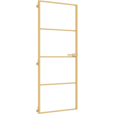 Porte intérieure mince doré 83x201,5 cm verre trempé aluminium
