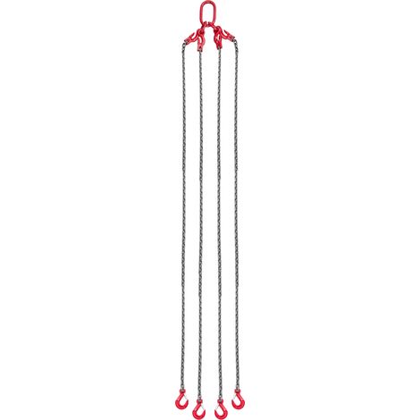 Mophorn Eslinga de Cadena de 10 mm x 3 m con 4 Ganchos, Cadena de Grúa de 4 Ramales de Acero Aleado G80, Capacidad de Carga 10,4 T,3450 x 410 x 50 mm (1/5)