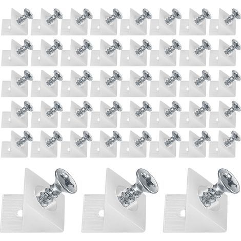 50 Pièces Cales en Plastique pour Meuble Tiroir,Renfort Tiroir Connecteur Arrière Stabilisateurs,Fond de Tiroir Connecteur avec Vis,pour Réparer Affaissement Étagère Meuble,Blanc (50, Blanc) (1/5)