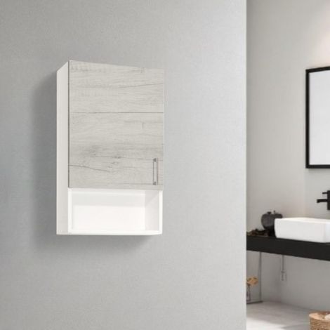 Pensile sospeso con vano a giorno e anta 43x22 Quercia Bianco (1/2)