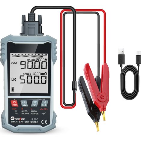 Tester Batteria IR500 – Misura Resistenza Interna e Tensione 120V DC, Metodo Kelvin a 4 Fili – Display 3,2 Pollici, Calibrazione Automatica – Design Robusto ABS/TPR – Ideale per Auto, Moto e Industria (1/5)
