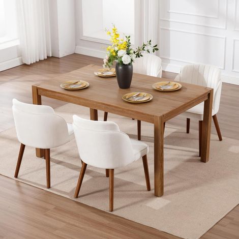Esszimmerstühle 4er Set, Polsterstühle mit Holzbeinen, Weiß (1/5)