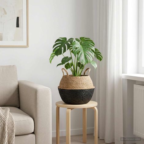 vidaXL Plant Pot with Handles Black 脴 45 x 36 cm 100% Seagrass (1/5)
