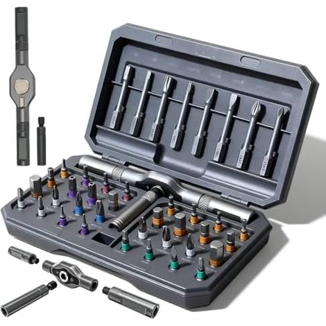 Jeu de tournevis magnétiques 42 en 1, magnétique multi-bits, mécanisme à cliquet avec 40 bits, design amovible pour travaux précision (noir) Noir - (1/5)