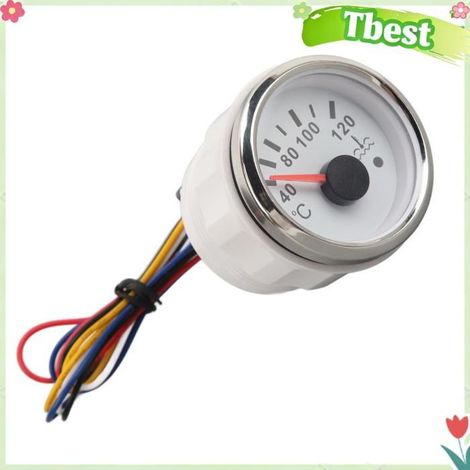 Tbest compteur de température de l'eau à pointeur Jauge de température de l'eau 52MM, moto coffret Cadran blanc lunette argentée (1/5)