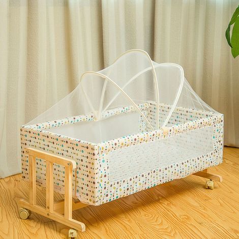 Cuna de bebé de madera, con mosquitera, acabado natural para colchón de 85 x 48 cm