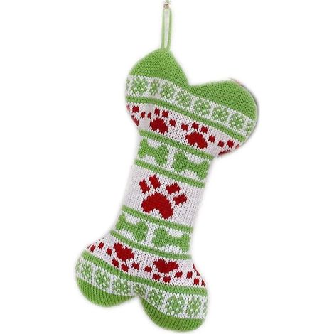 Chaussette de Noël en forme d'os pour chiens, tricotée, pour décorations de Noël (1/5)