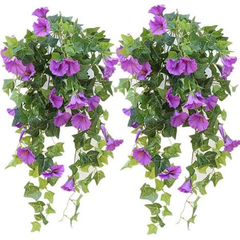 Set mit 2 künstlichen Hängeblumen, künstlichen Plastikblumen, Ackerwinde, für Zäune, drinnen, draußen, Garten, Veranda, Dachvorsprünge, Hochzeitsdekoration (1/5)