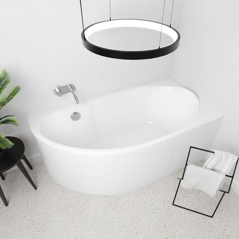 ECOLAM Baignoire d'angle Miki Polimat 140x70 cm droite + tablier pieds siphon + silicone (1/5)