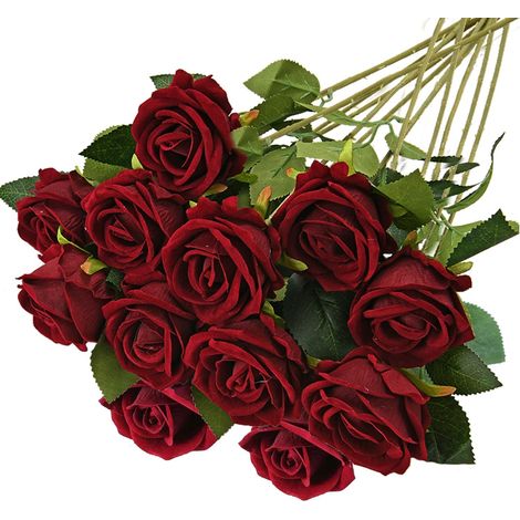 12 Pcs Fleurs de Rose Artificielle Vin Rouge Roses en Soie Tige Unique Réaliste 51 CM Fausses Fleurs de Soie Tige Unique Roses pour Mariage Fête Table Jardin Hôtel Bureau (1/5)
