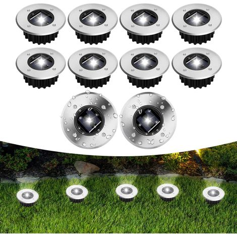 Lampe Solaire Au Sol Lot de 10, IP65 Lumiere Solaire Exterieur Jardin, Étanche Spot Solaire Extérieur pour Chemins Allée Pelouse Terrasse Cour Piscine, Blanc Froid, Rond (1/5)