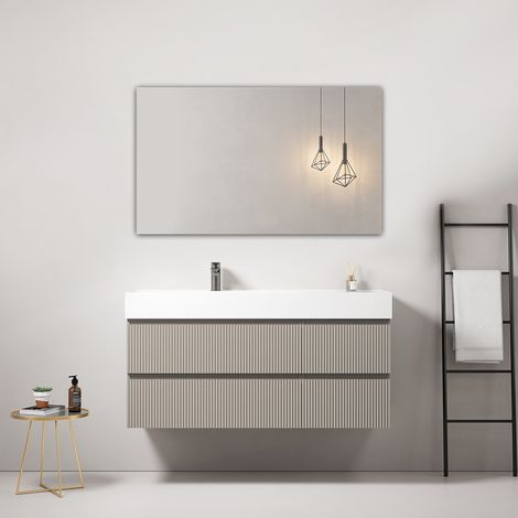 Mobile bagno sospeso cannettato 120 cm Grigio Cenere Lavabo a Sinistra in Resina Specchio Quadro - Fiji Paint (1/4)
