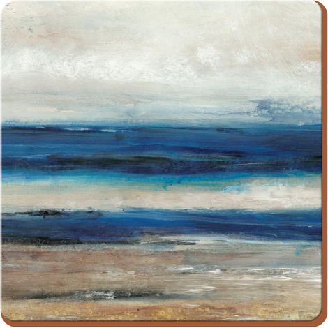 Coasters Set of 4, sous-Verres Haut de Gamme en Bois avec Dos en liège et Motif océan Abstrait, 10,5 cm (4 Pouces) (1/5)