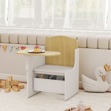 Bureau et chaise pour enfants avec bac de rangement, ensemble table d'activité 2-en-1 pour dessin lecture et jeux, blanc (1/5)
