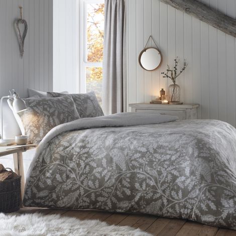 Dreams & Drapes Lodge - Set copripiumino in pile con gufi del bosco, per letto matrimoniale, colore: salvia (1/4)