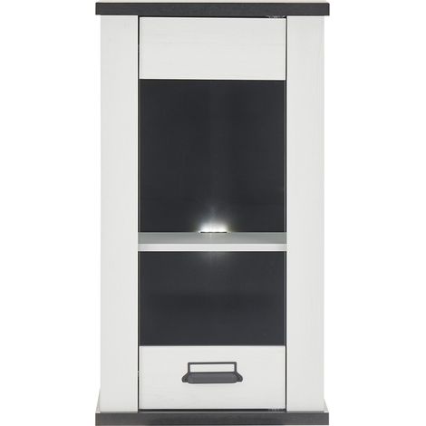 Hängeschrank inkl. Tür mit Glasapplikationen SHELTON-61 in Pinie weiß Nb. mit anthrazit, B/H/T ca. 50/90/31 cm (1/5)