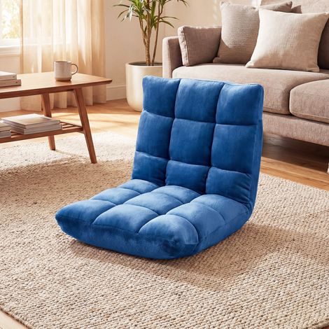 Folding Lazy Floor Chair Tatami Chair with 14-Position Adjustable Backrest, High-Density Foam, Non-Slip Feet, Blue (1/5)