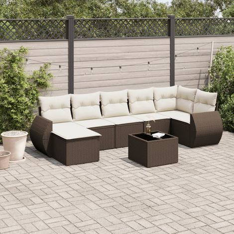 Set sofás de jardín 8 piezas y cojines ratán sintético marrón vidaXL (1/5)