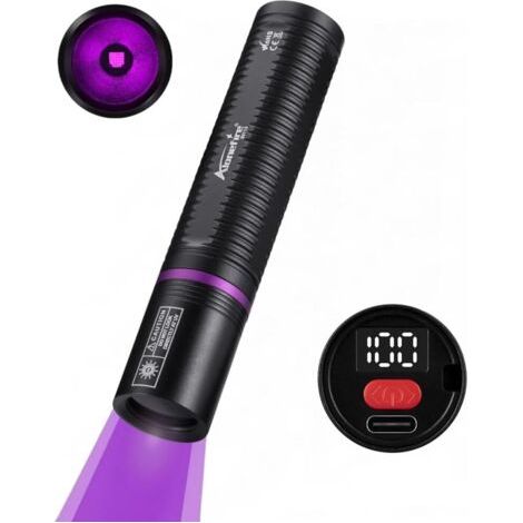 SV113 Lampe Torche UV LED 365nm Petit USB C Rechargeable Affichage Numérique Mini Lampe Ultraviolet Lumiere Noire Détecteur D'urine pour Resine, Pêche, Scorpion, Minéraux,Ambre avec Batterie (1/5)