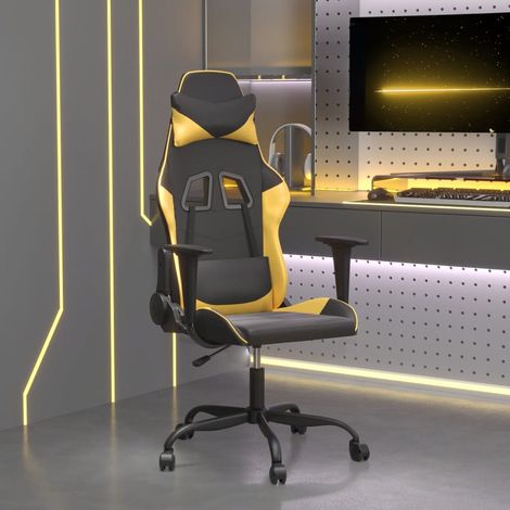 Silla gaming de masaje cuero sintético negro y dorado